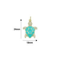 Gold Clear CZ Turquoise Enamel Turtle Tortoise Pendant charm, Sku#LX921