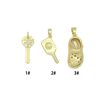Clear CZ Gold Key Crocs Shoe pickleball racket Pendant charm , Sku#LX922