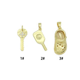 Clear CZ Gold Key Crocs Shoe pickleball racket Pendant charm , Sku#LX922
