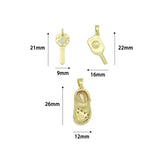 Clear CZ Gold Key Crocs Shoe pickleball racket Pendant charm , Sku#LX922