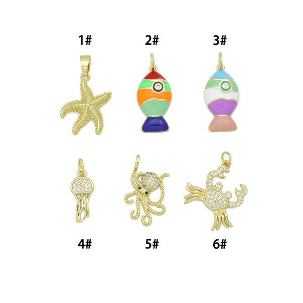 Starfish Colorful Fish Jellyfish Crab Octopus Pendant charm , Sku#LX923