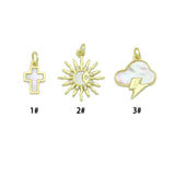 Mother of Pearl Cross Clouds Sun Pendant charm, Sku#LX924