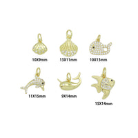 Clear CZ Gold Shell Fish Dolphin whale Pendant charm, Sku#LX925