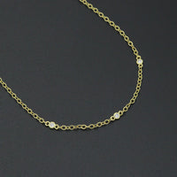 Dainty Gold Link Chain with CZ Bezel Connector Necklace, sku#LX933