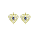 Blue CZ Evil Eye Heart charm For Necklace Bracelet Jewelry Making Supply, Sku#LX934