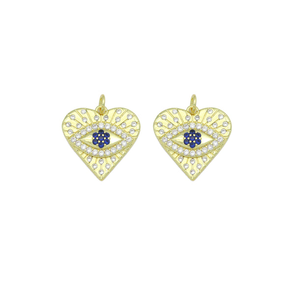 Blue CZ Evil Eye Heart charm For Necklace Bracelet Jewelry Making Supply, Sku#LX934