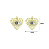 Blue CZ Evil Eye Heart charm For Necklace Bracelet Jewelry Making Supply, Sku#LX934