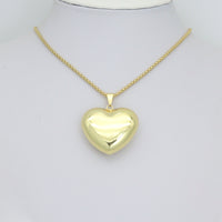 Large Puffy Gold Heart Pendant charm, Sku#LX938