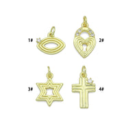 Clear CZ Gold Groovy Heart lock, Star of David, Cross EYE Shape Charm Pendant, Sku#LX940