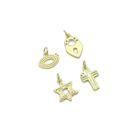 Clear CZ Gold Groovy Heart lock, Star of David, Cross EYE Shape Charm Pendant, Sku#LX940