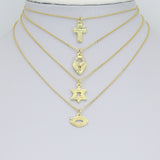 Clear CZ Gold Groovy Heart lock, Star of David, Cross EYE Shape Charm Pendant, Sku#LX940