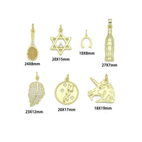 Clear CZ Tennis Racket, Star of David, Horse Shoe, Soda bottle, Gold Leaf, Rose Coin, Unicorn Charm Pendant, Sku#LX942