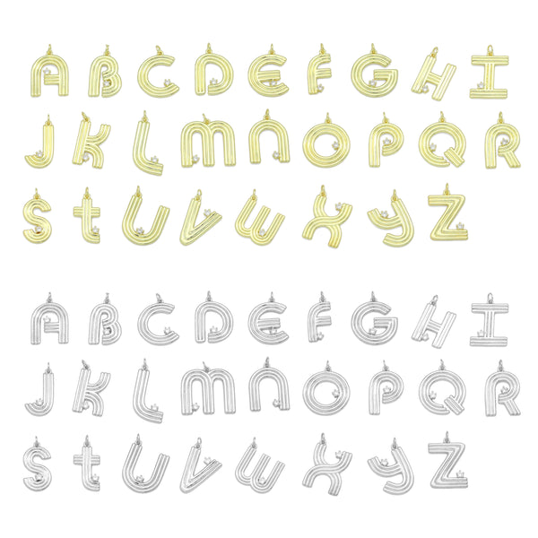 Gold Silver Alphabet Initial Charm Pendant, Sku#LX944