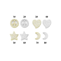 Clear CZ Gold Silver Heart Star Cresent Moon peace sign spacer beads Charm Pendant, Sku#LX945
