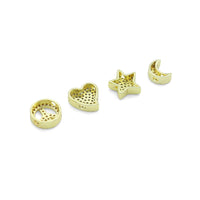 Clear CZ Gold Silver Heart Star Cresent Moon peace sign spacer beads Charm Pendant, Sku#LX945