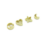 Clear CZ Gold Silver Heart Star Cresent Moon peace sign spacer beads Charm Pendant, Sku#LX945