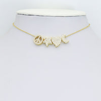 Clear CZ Gold Silver Heart Star Cresent Moon peace sign spacer beads Charm Pendant, Sku#LX945