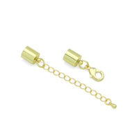 Gold End Cap Clasp with Extender Chain for Leather Cord, Scarf, and Jewelry, Sku#LX947
