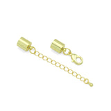 Gold End Cap Clasp with Extender Chain for Leather Cord, Scarf, and Jewelry, Sku#LX947