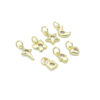 Clear CZ Gold Silver Star Butterfly Cresent Moon Lock Heart Charm Pendant, Sku#LX950