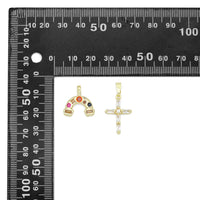 Gold Silver Rainbow Charm Cross Pendant, Sku#LX952