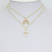 Gold Silver Rainbow Charm Cross Pendant, Sku#LX952