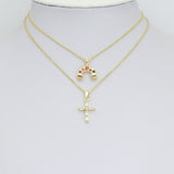 Gold Silver Rainbow Charm Cross Pendant, Sku#LX952