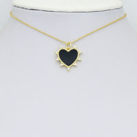 Gold Sunburst Spike Heart Pendant Collection – White, Black, Red & Turquoise, Sku#LX954