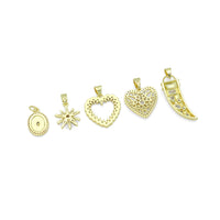 Gold Charm Collections-Oval Medallion, heart, Horn and Starburst, Sku#LX955