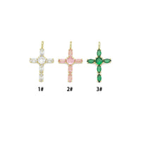 Gold Cross Pendant Collection – Clear, Pink & Green Crystal, Sku#LX958