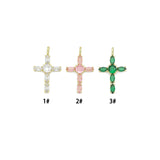 Gold Cross Pendant Collection – Clear, Pink & Green Crystal, Sku#LX958