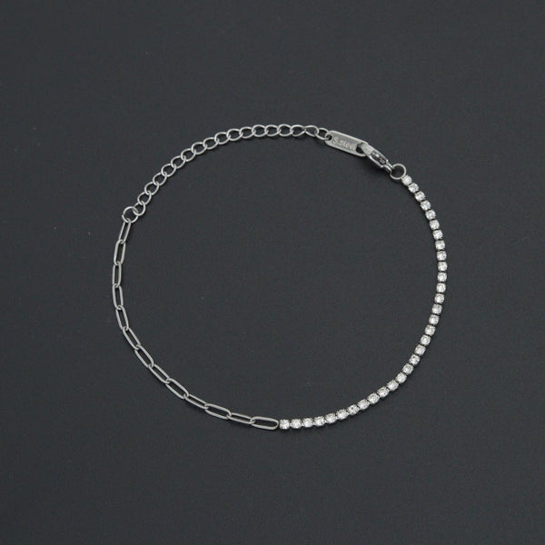 Silver Dainty Paperclip Tennis Chain Bracelet, Sku#LX960