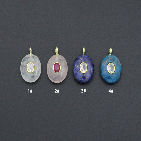 Natural Gemstone Charm Pendant-Quartz, Rose Quartz, Lapis, Blue Apatite, Sku#LY32