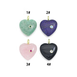 Natural Gemstone Heart Stone Pendant with CZ, Sku#LY33