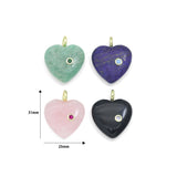 Natural Gemstone Heart Stone Pendant with CZ, Sku#LY33