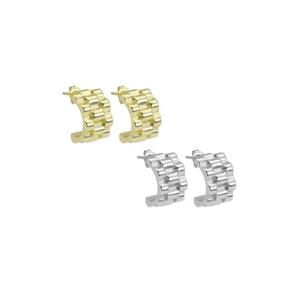 Gold Silver Chain Link Watch Strap Huggie Earrings, Sku#ML79