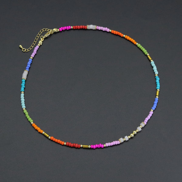 Colorful Beads with Gold Spacer Necklace, sku#O120