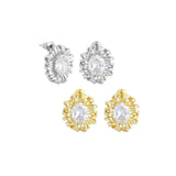 Gold Silver Big Oval CZ Flower Stud Earrings, Sku#O121