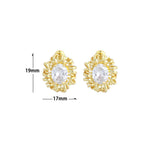 Gold Silver Big Oval CZ Flower Stud Earrings, Sku#O121