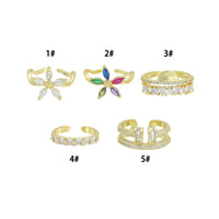 CZ Flower Heart Sun Nail baguette cz Adjustable Ring, Sku#O131