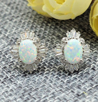 CZ with Opal Stud Earrings, Sku#O70