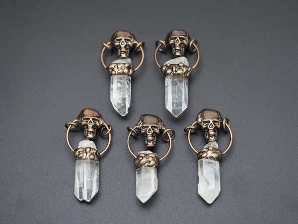 New!!! Natural Crystal Point with Skull Pendant, Sku#YT16