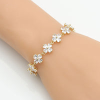 Crystal Flower Link Gold Bracelet, Sku#LD417