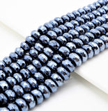 UNIQUE Silver Plated Faceted Black Onyx Rondelle Beads,2x4/4x6/5x8mm/6x10mm Metalic Rondelle Beads,15.5" Full Strand,SKU#S113