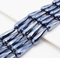 UNIQUE Silver Plated Black Onyx Faceted Teardrop Beads,10x30mm Gemstones Beads, Silver Black Teardrop Beads,15.5" Full Strand, SKU#S115
