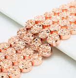 Natural Druzy Style Rose Gold Copper Color Hematite beads,Round Flat Coin Gemstone Beads,8mm/10mm/12mm, 15.5inch full strand,SKU#S98