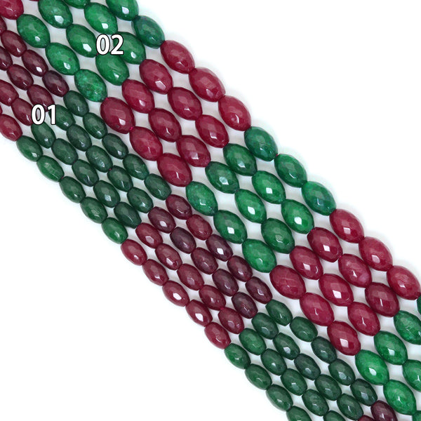 Red Green Jade Rice Faceted Beads, Sku#U2168