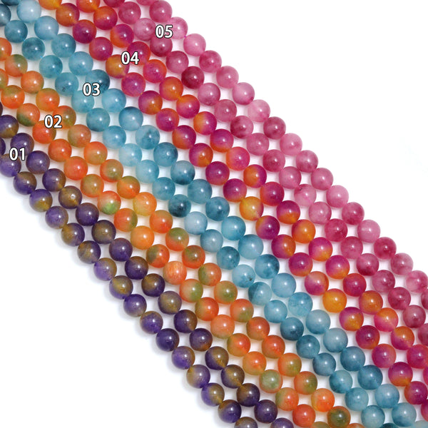 Pink/Blue/Orange Jade Round Smooth Beads, Sku#U2211