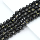 Gold/SIlver Line Black Agate Round Smooth Beads, Sku#U2429