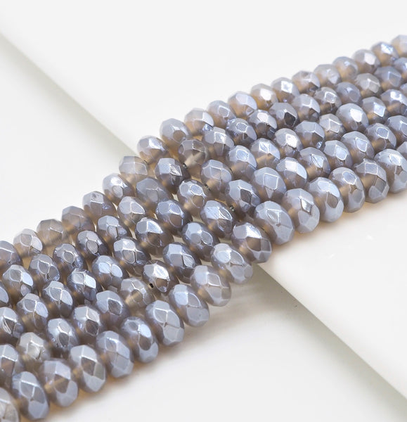 Mystic Coated Natural Gray Agate beads, Rondelle Faceted Beads, 5x8/6x10mm Gemstone Beads, Plated Agate, 16 inch FULL strand, SKU#U278